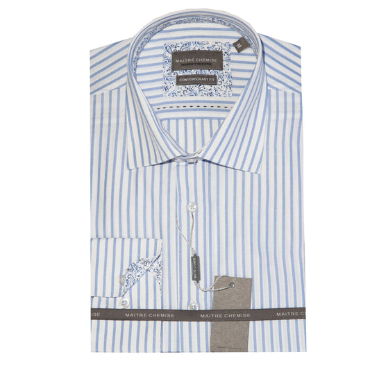 MC130 MAITRE CHEMISE Long Sleeve Bengal Stripe Blue Shirt