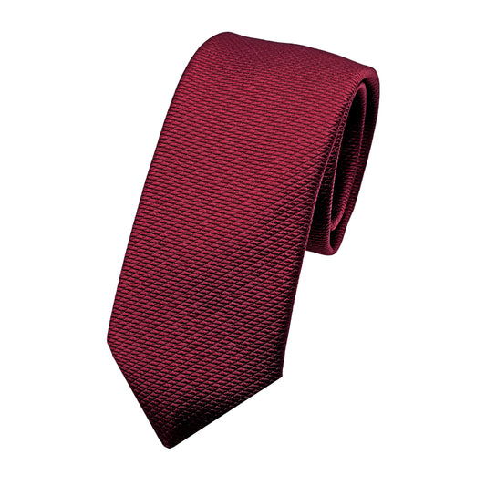 OG670T-1 OLLYGAN COMO ITALY Italian Mens Luxury Textured Weave Skinny Neck Tie in Burgundy