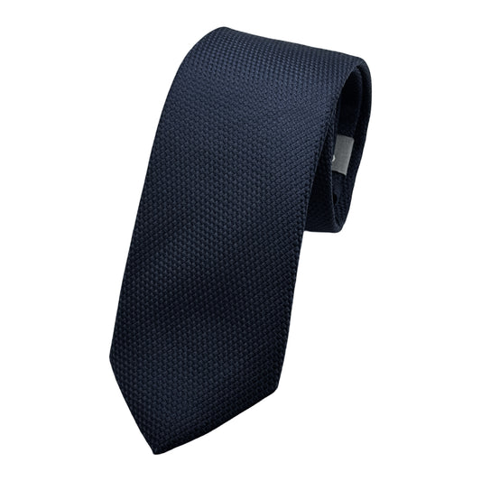 OG0390T-1 OLLYGAN COMO ITALY Italian Mens Luxury Tonal Textured Waffle Weave Skinny Neck Tie in Navy