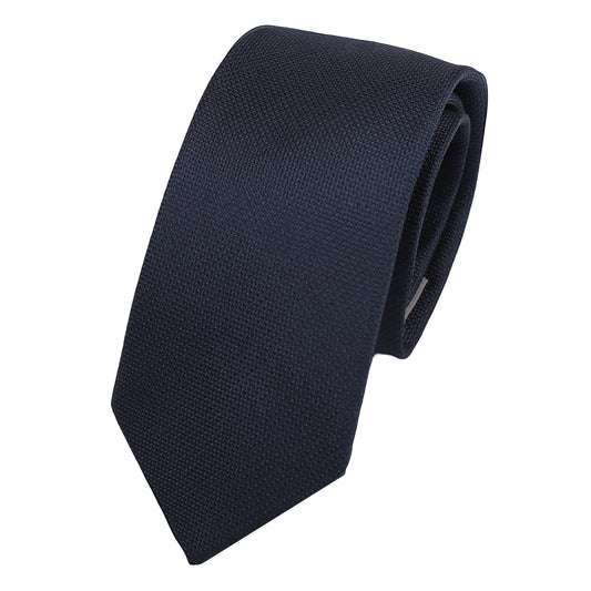 OG0810T-1 OLLYGAN COMO ITALY Italian Mens Silk Tonal Textured Waffle Weave Skinny Neck Tie in Navy