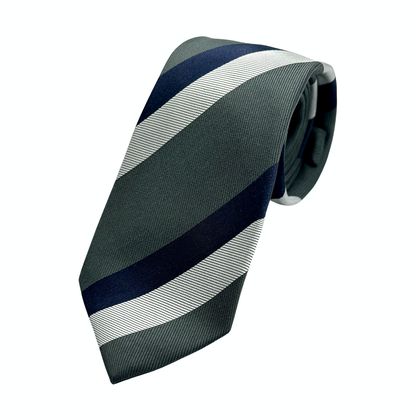 JAS181T-1 JAMES ADELIN Mens Luxury Silk Neck Tie in Diagonal Striped Weave Design in Char/Navy/Silver