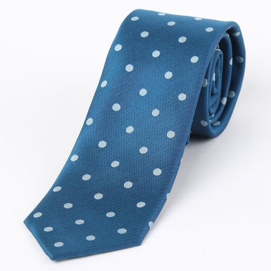 JAS142T-1 JACQUES MONCLEEF Mens Luxury Silk Neck Ties in Subtle Herringbone Weave Spotted Design in Aqua