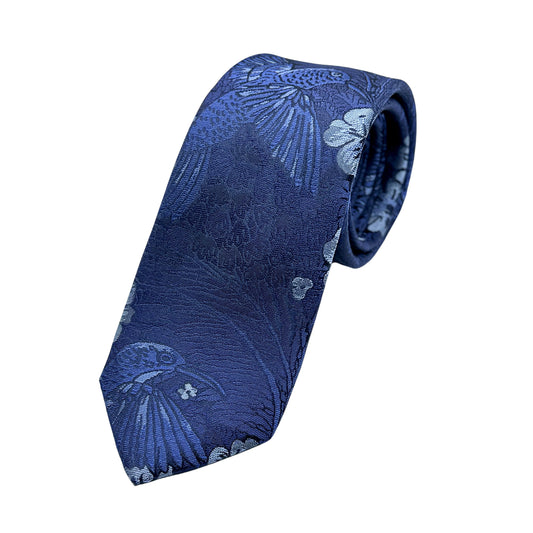 JAS227T-1 JAMES ADELIN Mens Luxury Silk Skinny Neck Tie in Satin Floral Weave Design in Navy