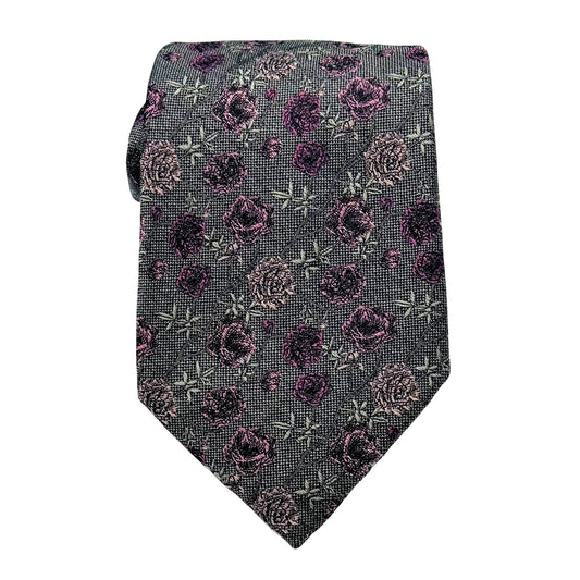 JAS244T-1 JAMES ADELIN Mens Luxury Silk Neck Tie Textured Floral Weave Design in Grey