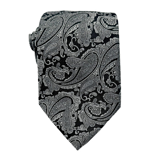 JAS245T-1 JAMES ADELIN Mens Luxury Silk Neck Tie Paisley Weave Design in Black/Silver