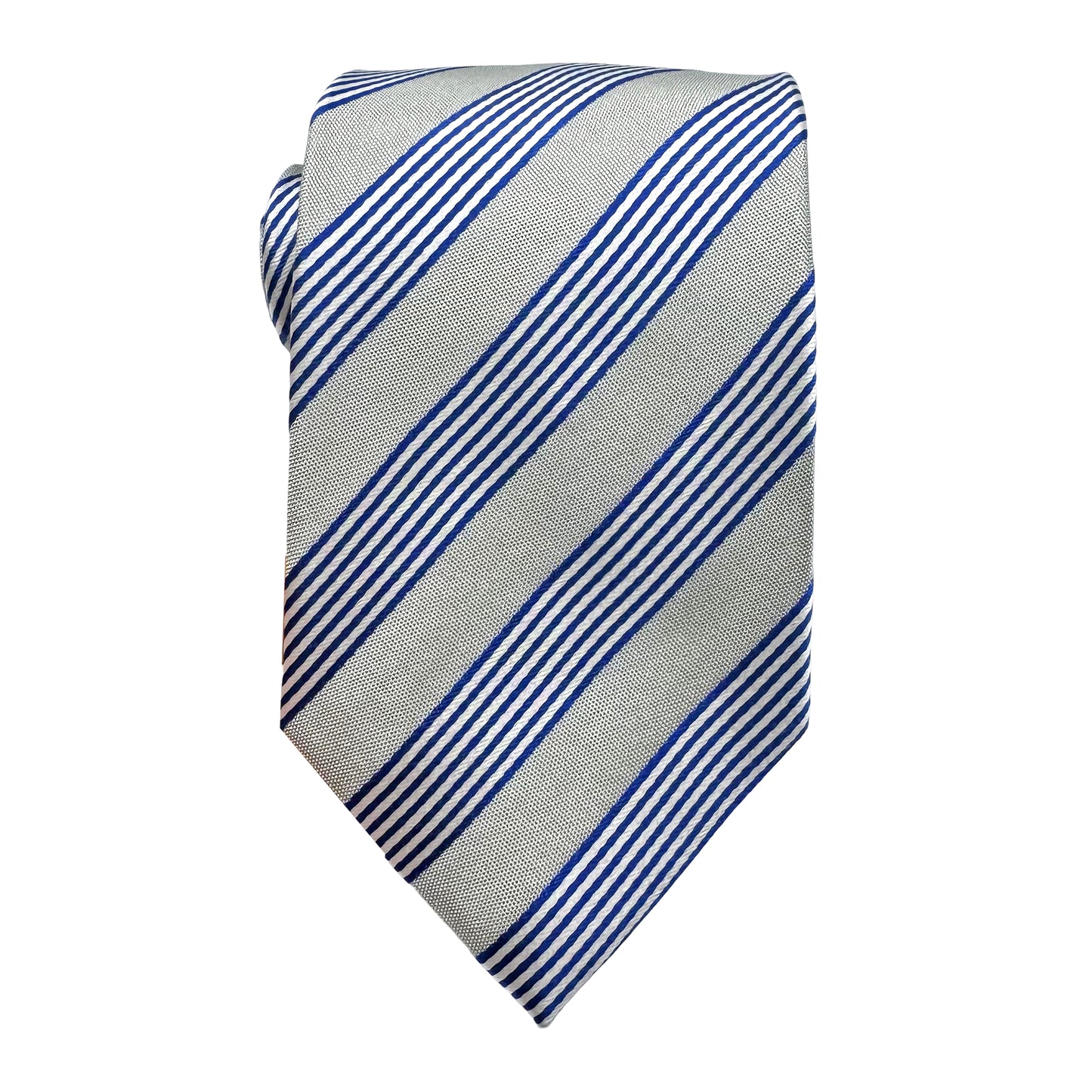 JAS251T-1 JAMES ADELIN Mens Luxury Silk Neck Tie Striped Weave Design in Silver and Blue