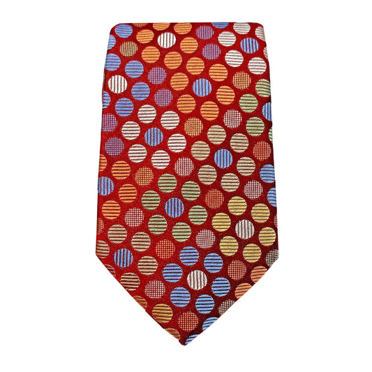 JAS255T-1 JAMES ADELIN Mens Luxury Silk Neck Tie Muticoloured Polka Dot Weave Design in Red