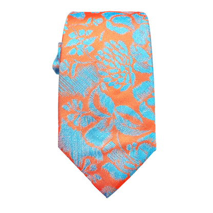 JAS261T-1 JAMES ADELIN Mens Luxury Silk Neck Tie Bold Floral Weave Design in Orange