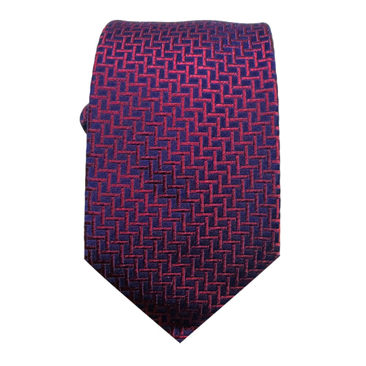 JAS270T-1 JAMES ADELIN Mens Luxury Silk Neck Tie Geometric Weave Design in Navy and Magenta