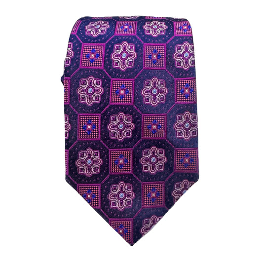 JAS283T-1 JAMES ADELIN Mens Luxury Silk Neck Tie Large Geometric Motif in Navy and Magenta