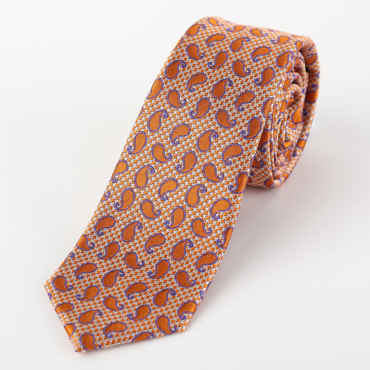 JAS185T-1 JAMES ADELIN Mens Luxury Silk Neck Ties in Paisley Houndstooth Design in Orange