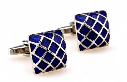 CU-162296 JAMES ADELIN Silver and Blue Enamel Grill Square Cuff Links