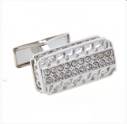 CU-153550 JAMES ADELIN Silver Crystal Hellenic Cuff Links