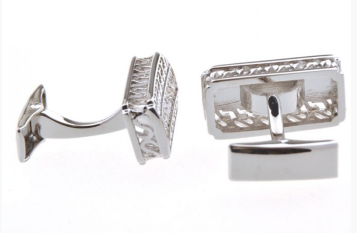 CU-153550 JAMES ADELIN Silver Crystal Hellenic Cuff Links