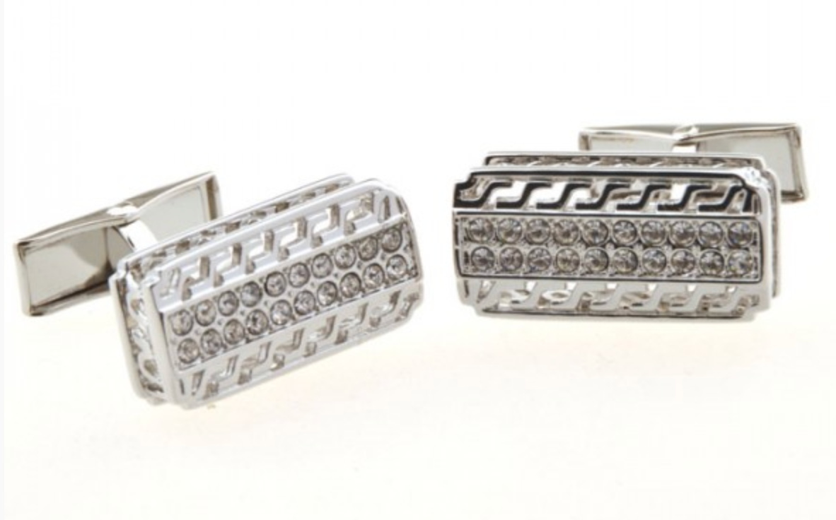 CU-153550 JAMES ADELIN Silver Crystal Hellenic Cuff Links