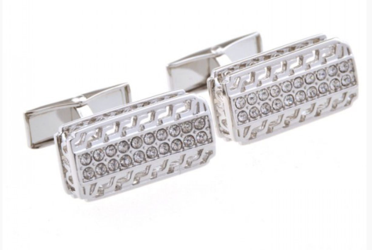 CU-153550 JAMES ADELIN Silver Crystal Hellenic Cuff Links