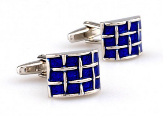 CU-160855 JAMES ADELIN Silver and Blue Curved Weave Cuff Links