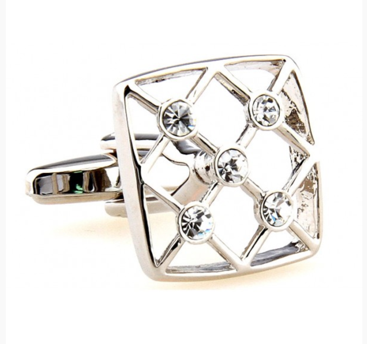 CU-161499 JAMES ADELIN Silver Crystal Hollow Cuff Links