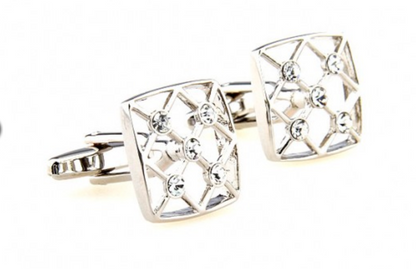 CU-161499 JAMES ADELIN Silver Crystal Hollow Cuff Links