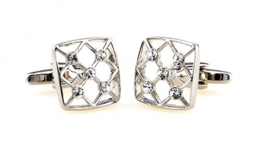 CU-161499 JAMES ADELIN Silver Crystal Hollow Cuff Links