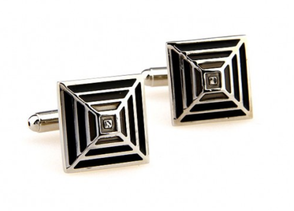 CU-162247 JAMES ADELIN Silver Black and Grey Pyramid Cuff Links