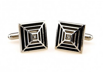 CU-162247 JAMES ADELIN Silver Black and Grey Pyramid Cuff Links