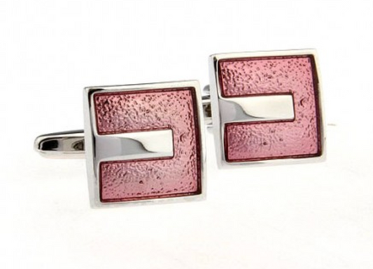 CU-168101 JAMES ADELIN Silver Coral Square Enamel Cuff Links