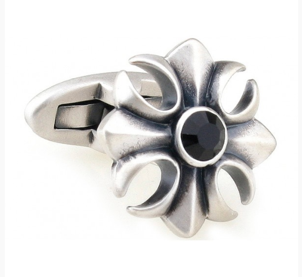 CU-181207 JAMES ADELIN Silver Black Vintage Crystal Flower Cuff Links