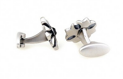 CU-181207 JAMES ADELIN Silver Black Vintage Crystal Flower Cuff Links