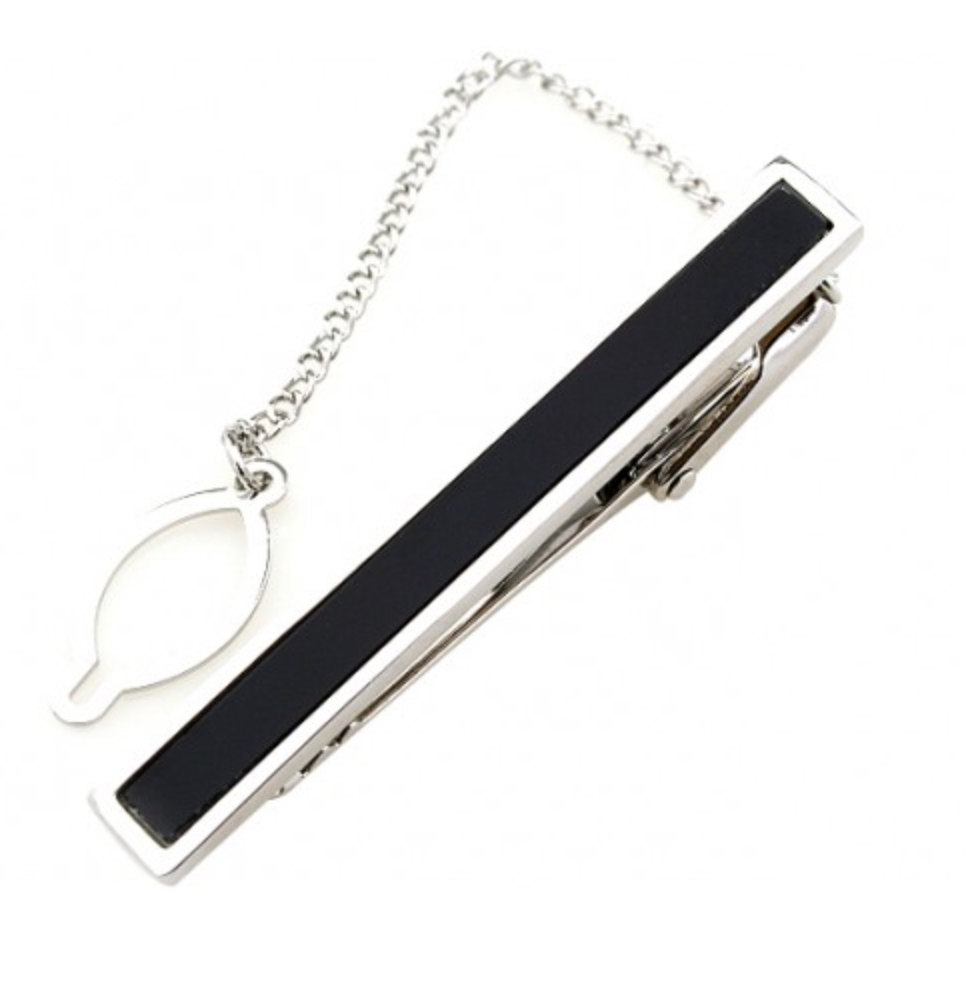 james adelin silver tie clip with black square block inside