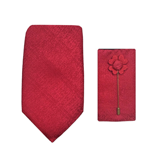 JACOMBO201100-2 JAMES ADELIN Luxury Subtle Textured Weave 7.5cm Width Tie/Pocket Square/Lapel Pin Combo Set in Red