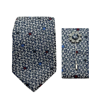 JACOMBO226030 JAMES ADELIN Luxury Mini Floral 7.5cm Width Tie/Pocket Square/Lapel Pin Combo Set