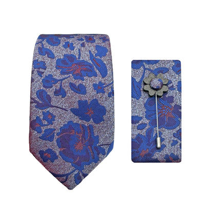 JACOMBO226050 JAMES ADELIN Luxury Textured Floral 7.5cm Width Tie/Pocket Square/Lapel Pin Combo Set