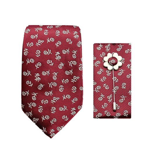 JACOMBO226090 JAMES ADELIN Luxury Horizontal Twill Floral Motif Weave 7.5cm Width Tie/Pocket Square/Lapel Pin Combo Sets