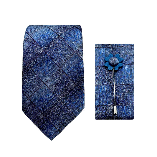 JACOMBO227010 JAMES ADELIN Luxury Paisley Window Pane Check Weave 7.5cm Width Tie/Pocket Square/Lapel Pin Combo Sets