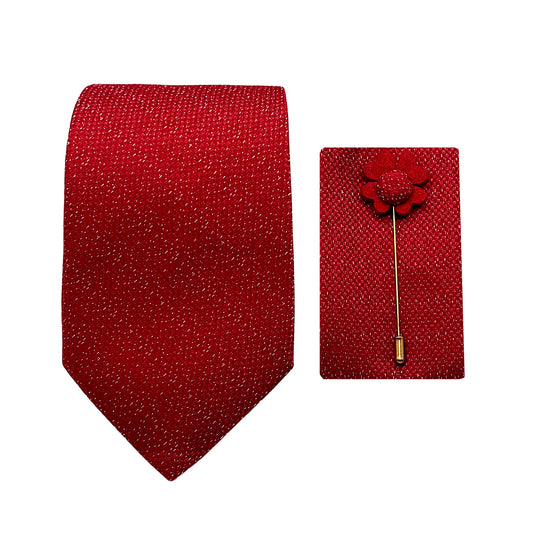 JACOMBO201060-1 JAMES ADELIN Luxury Subtle Textured Weave 7.5cm Width Tie/Pocket Square/Lapel Pin Combo Set in Red