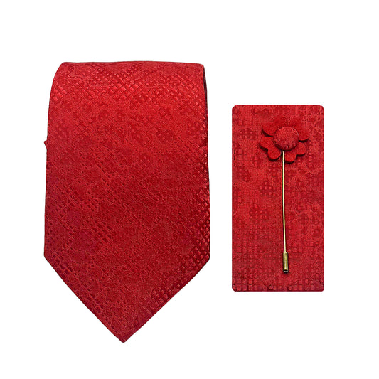 JACOMBO202030 JAMES ADELIN Luxury Subtle Textured Weave 7.5cm Width Tie/Pocket Square/Lapel Pin Combo Set in Red