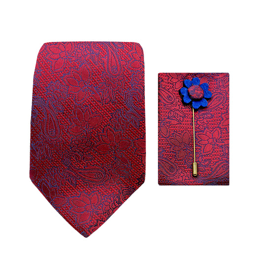 JACOMBO207040 JAMES ADELIN Luxury Textured Floral Weave 7.5cm Width Tie/Pocket Square/Lapel Pin Combo Set in Fuschia