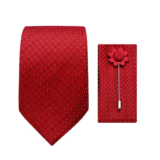 JACOMBO221170 JAMES ADELIN Luxury Subtle Geometric Weave 7.5cm Width Tie/Pocket Square/Lapel Pin Combo Set in Red