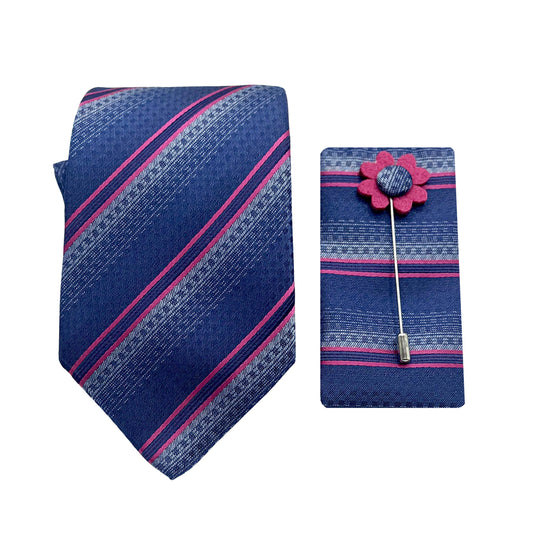 JACOMBO223050 JAMES ADELIN Luxury Geometric Stripe 7.5cm Width Tie/Pocket Square/Lapel Pin Combo Set