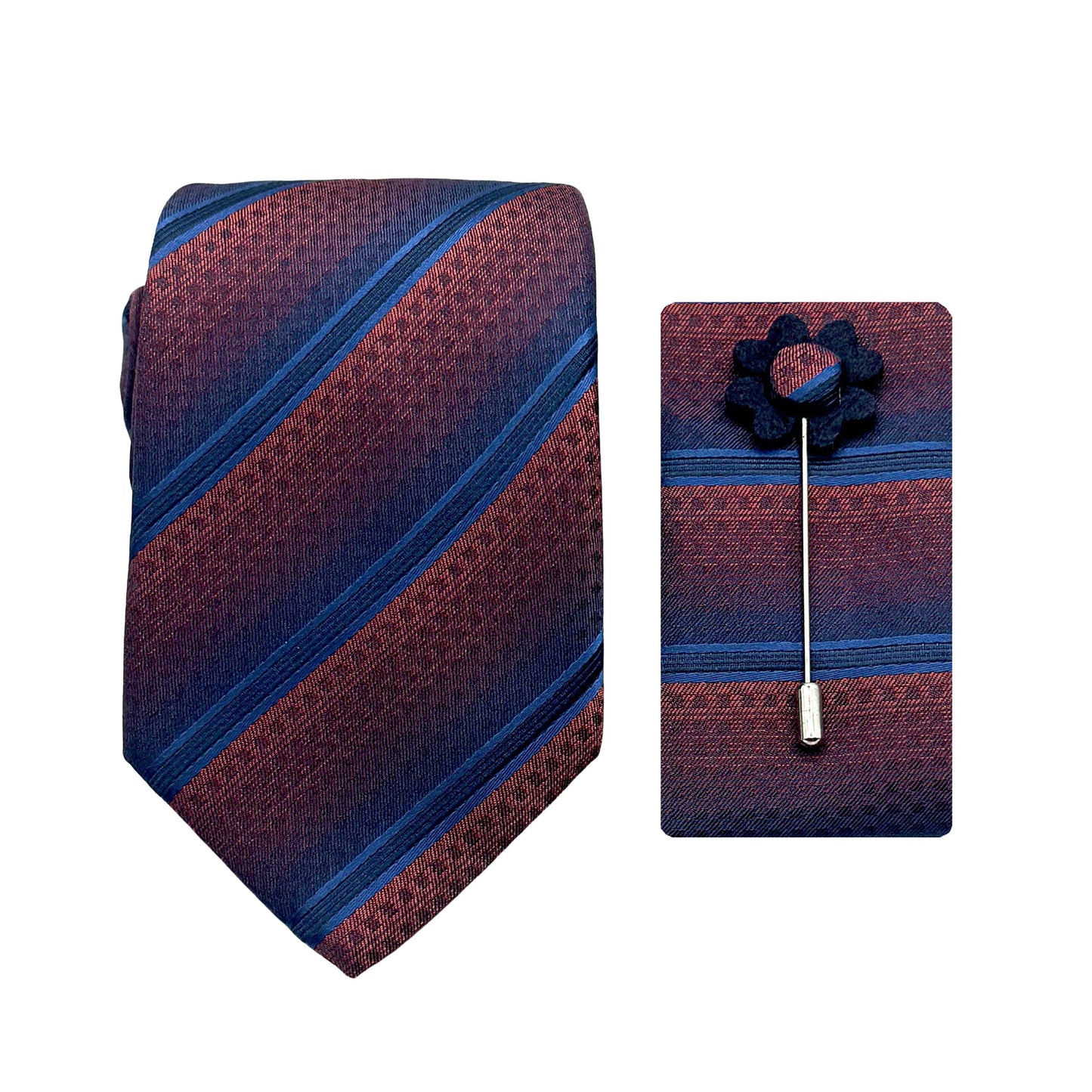 JACOMBO223050 JAMES ADELIN Luxury Geometric Stripe 7.5cm Width Tie/Pocket Square/Lapel Pin Combo Set