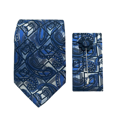 JACOMBO223130 JAMES ADELIN Luxury Textured Check Paisley 7.5cm Width Tie/Pocket Square/Lapel Pin Combo Set