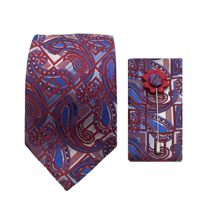 JACOMBO223130 JAMES ADELIN Luxury Textured Check Paisley 7.5cm Width Tie/Pocket Square/Lapel Pin Combo Set