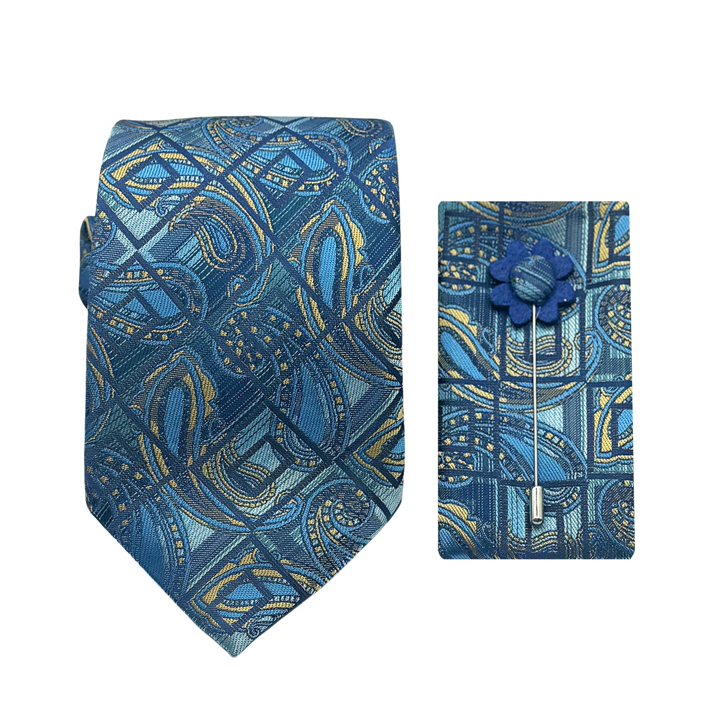 JACOMBO223130 JAMES ADELIN Luxury Textured Check Paisley 7.5cm Width Tie/Pocket Square/Lapel Pin Combo Set