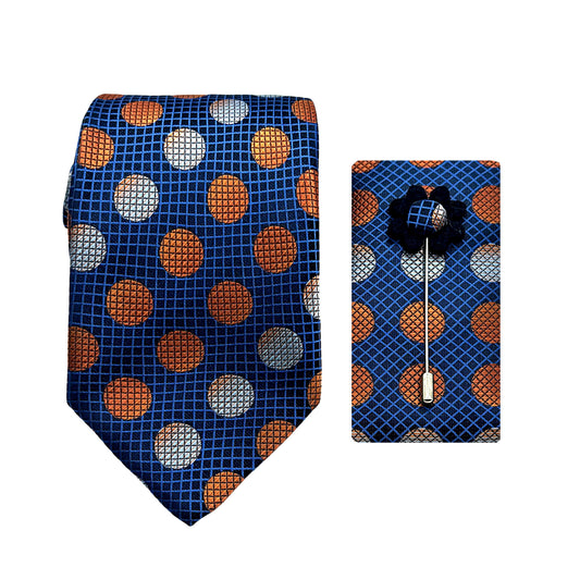 JACOMBO225020 JAMES ADELIN Luxury Geometric Spotted 7.5cm Width Tie/Pocket Square/Lapel Pin Combo Set