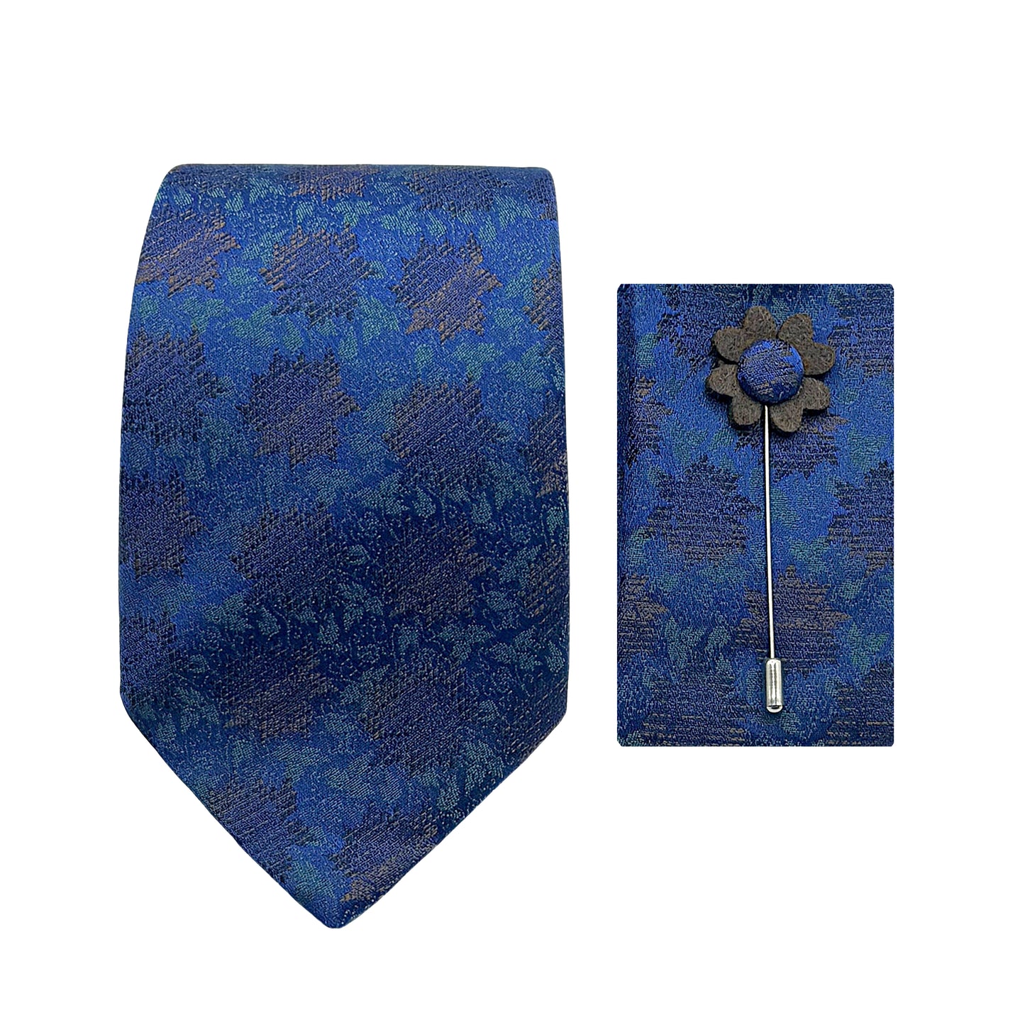 JACOMBO226020 JAMES ADELIN Luxury Satin Floral Weave 7.5cm Width Tie/Pocket Square/Lapel Pin Combo Sets