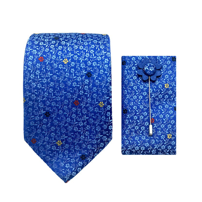 JACOMBO226030 JAMES ADELIN Luxury Mini Floral 7.5cm Width Tie/Pocket Square/Lapel Pin Combo Set