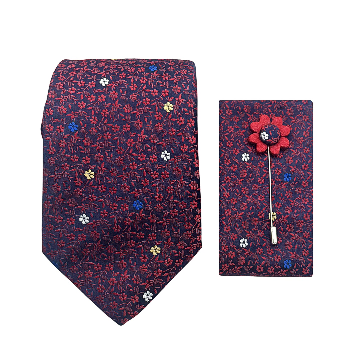 JACOMBO226030 JAMES ADELIN Luxury Mini Floral 7.5cm Width Tie/Pocket Square/Lapel Pin Combo Set