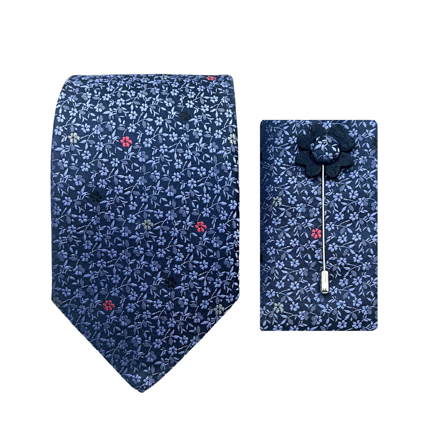 JACOMBO226030 JAMES ADELIN Luxury Mini Floral 7.5cm Width Tie/Pocket Square/Lapel Pin Combo Set