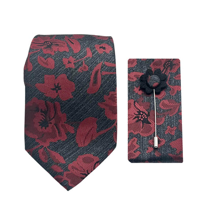 JACOMBO226050 JAMES ADELIN Luxury Textured Floral 7.5cm Width Tie/Pocket Square/Lapel Pin Combo Set